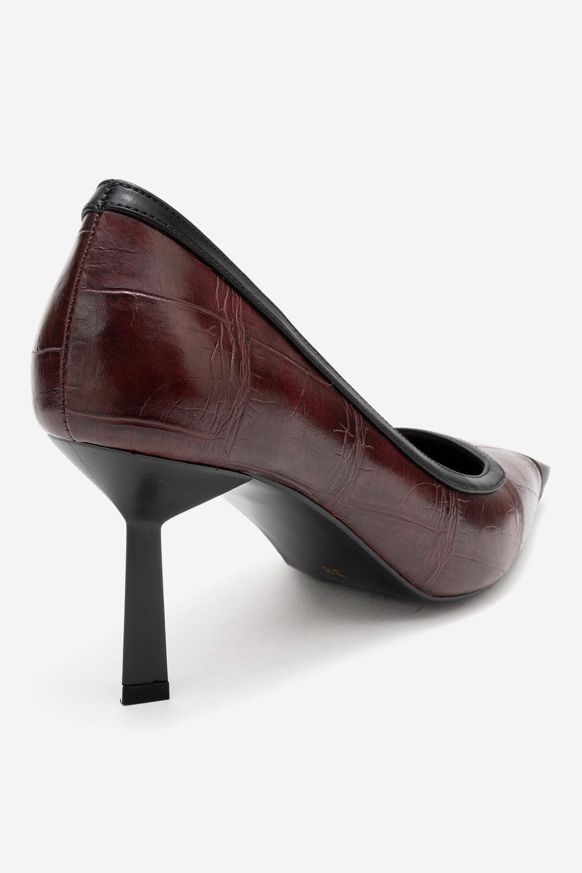 Rona - Burgundy Printed Matte Toe Heeled Shoe (Women)