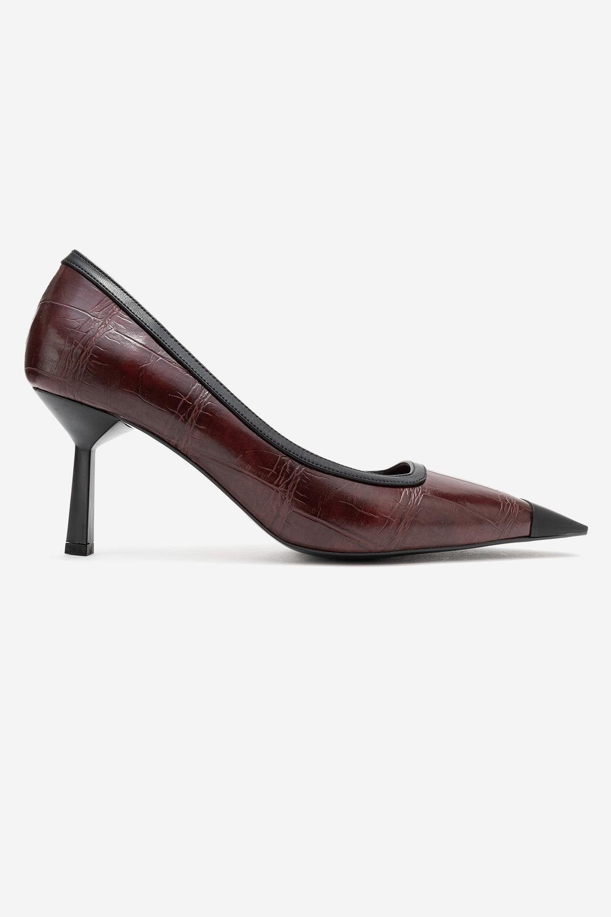 Rona - Burgundy Printed Matte Toe Heeled Shoe (Women)