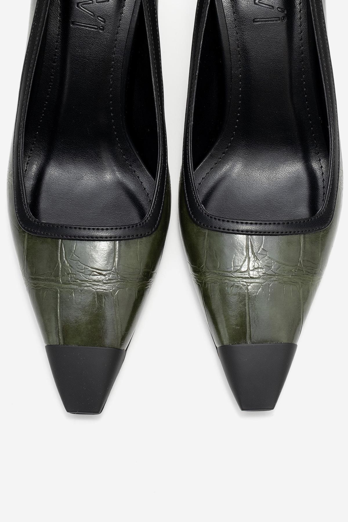 Rona - Green Printed Matte Toe Heeled Shoe (Women)
