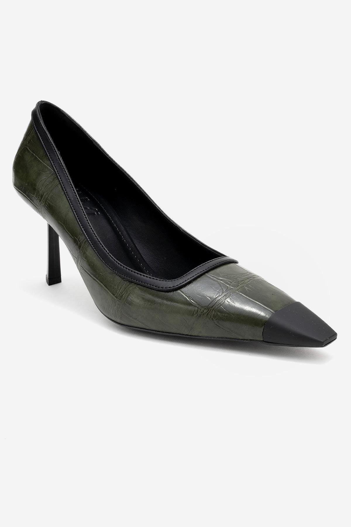 Rona - Green Printed Matte Toe Heeled Shoe (Women)