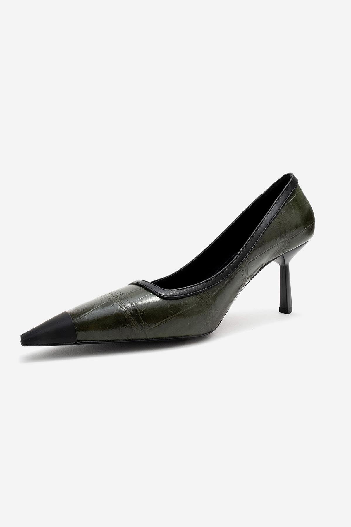 Rona - Green Printed Matte Toe Heeled Shoe (Women)