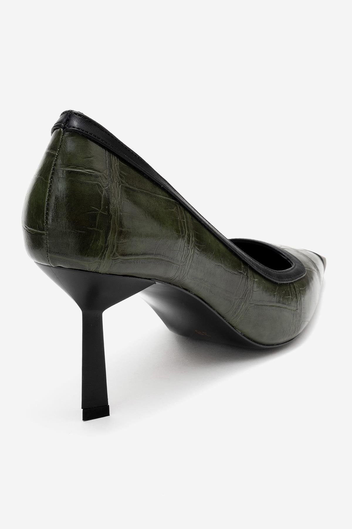 Rona - Green Printed Matte Toe Heeled Shoe (Women)