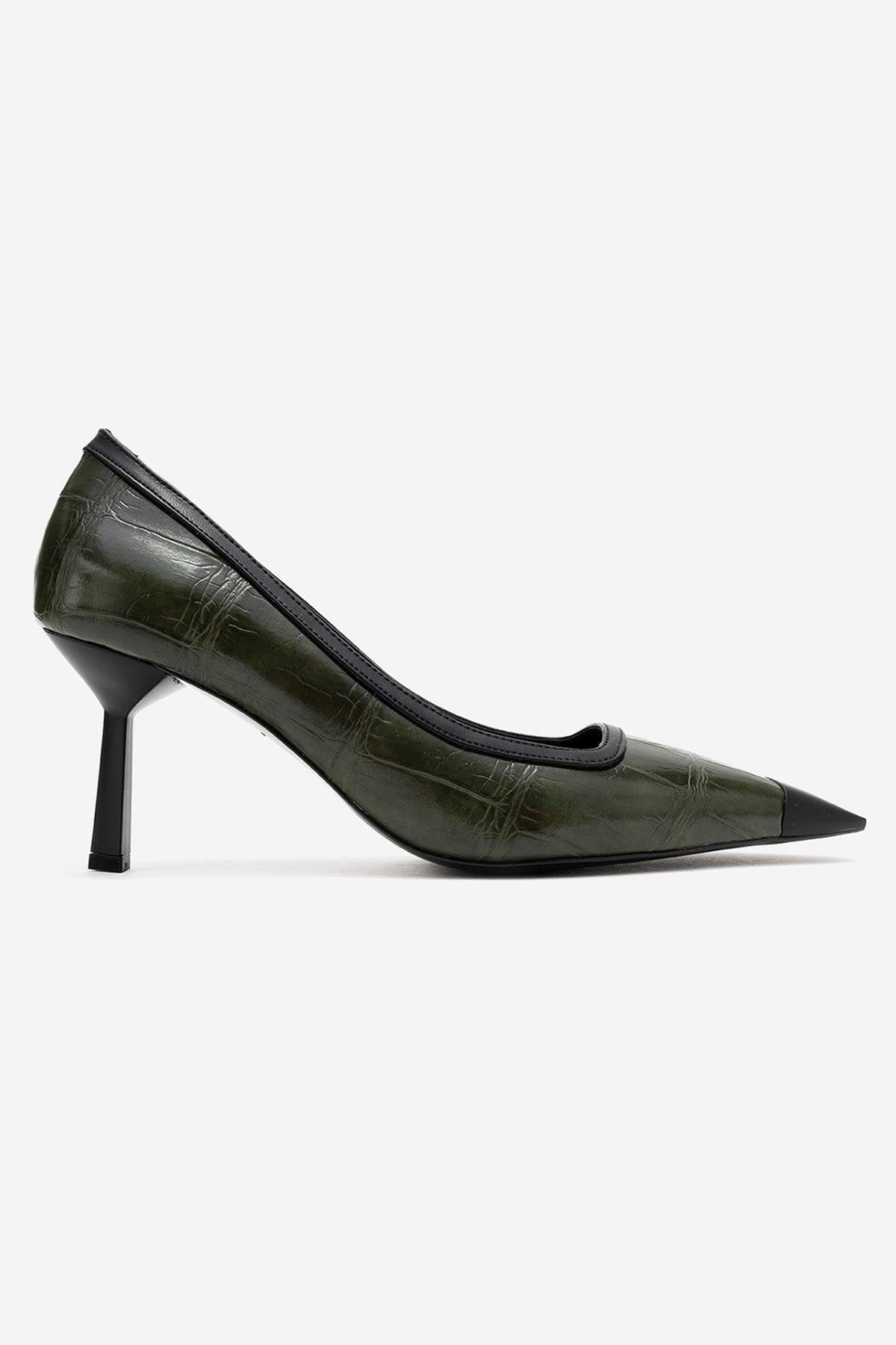 Rona - Green Printed Matte Toe Heeled Shoe (Women)