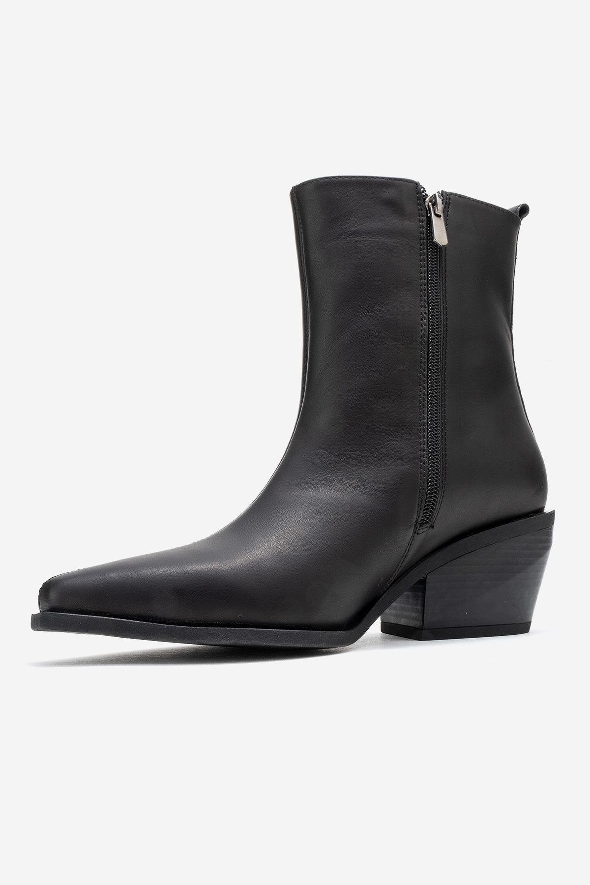 Lexia - Black Genuine Leather Western Boot (Women)
