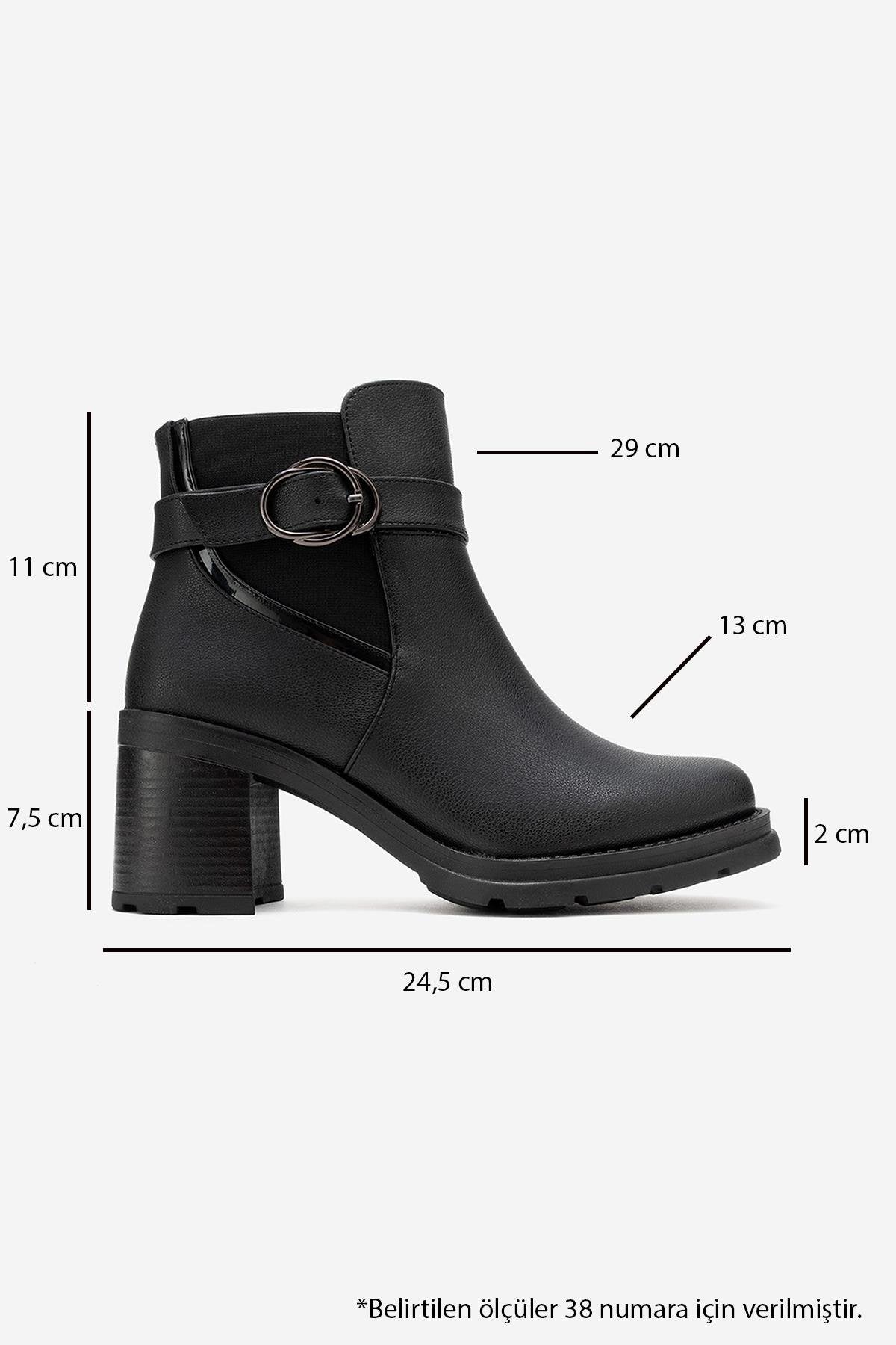 Heile - Black Buckle Block Heel Boot (Women)