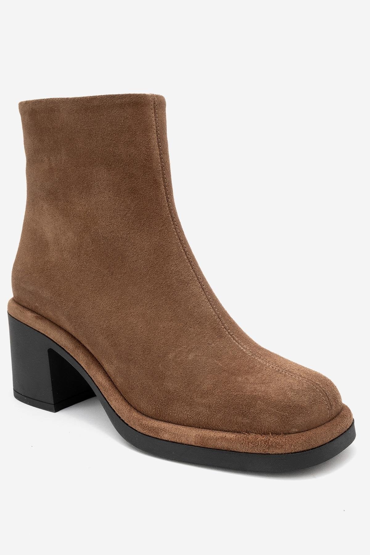 Junae - Cognac Genuine Leather Block Heel Boot (Women)