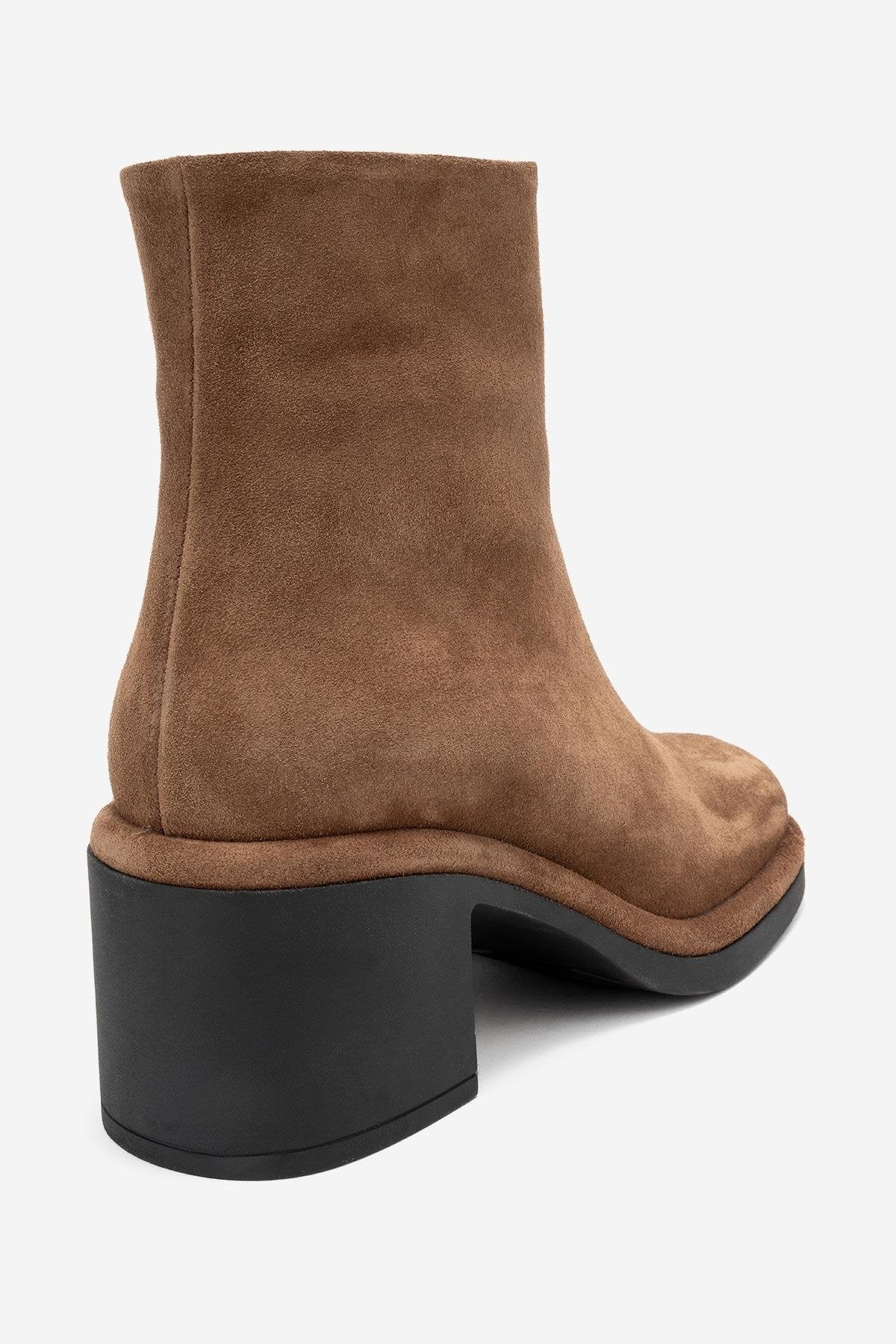 Junae - Cognac Genuine Leather Block Heel Boot (Women)
