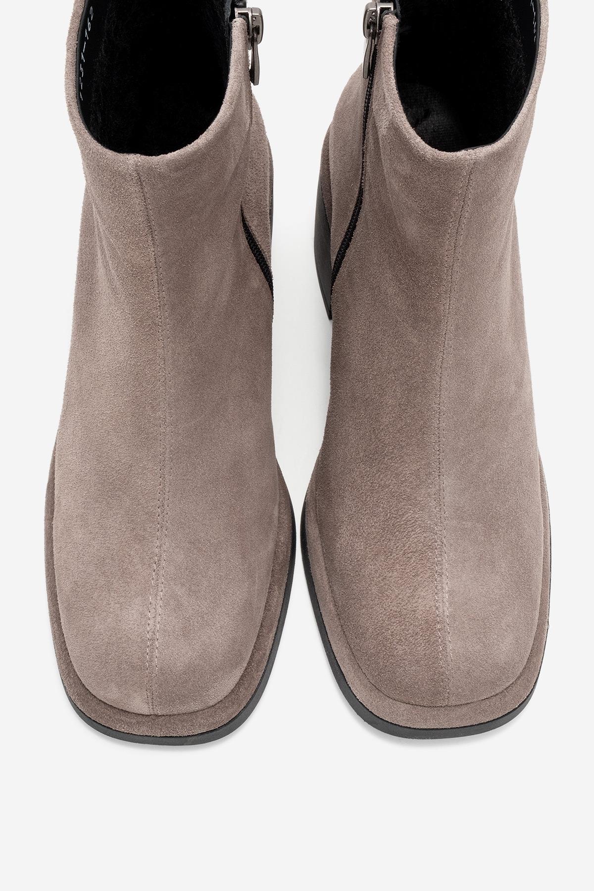 Junae - Taupe Genuine Leather Block Heel Boot (Women)