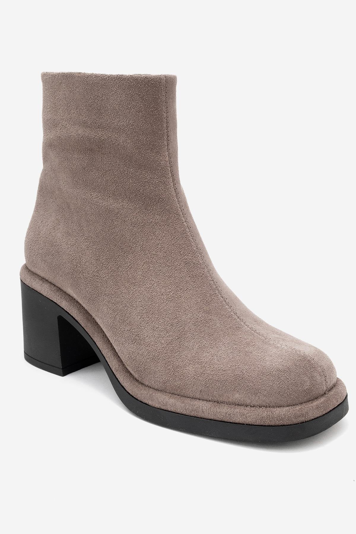 Junae - Taupe Genuine Leather Block Heel Boot (Women)