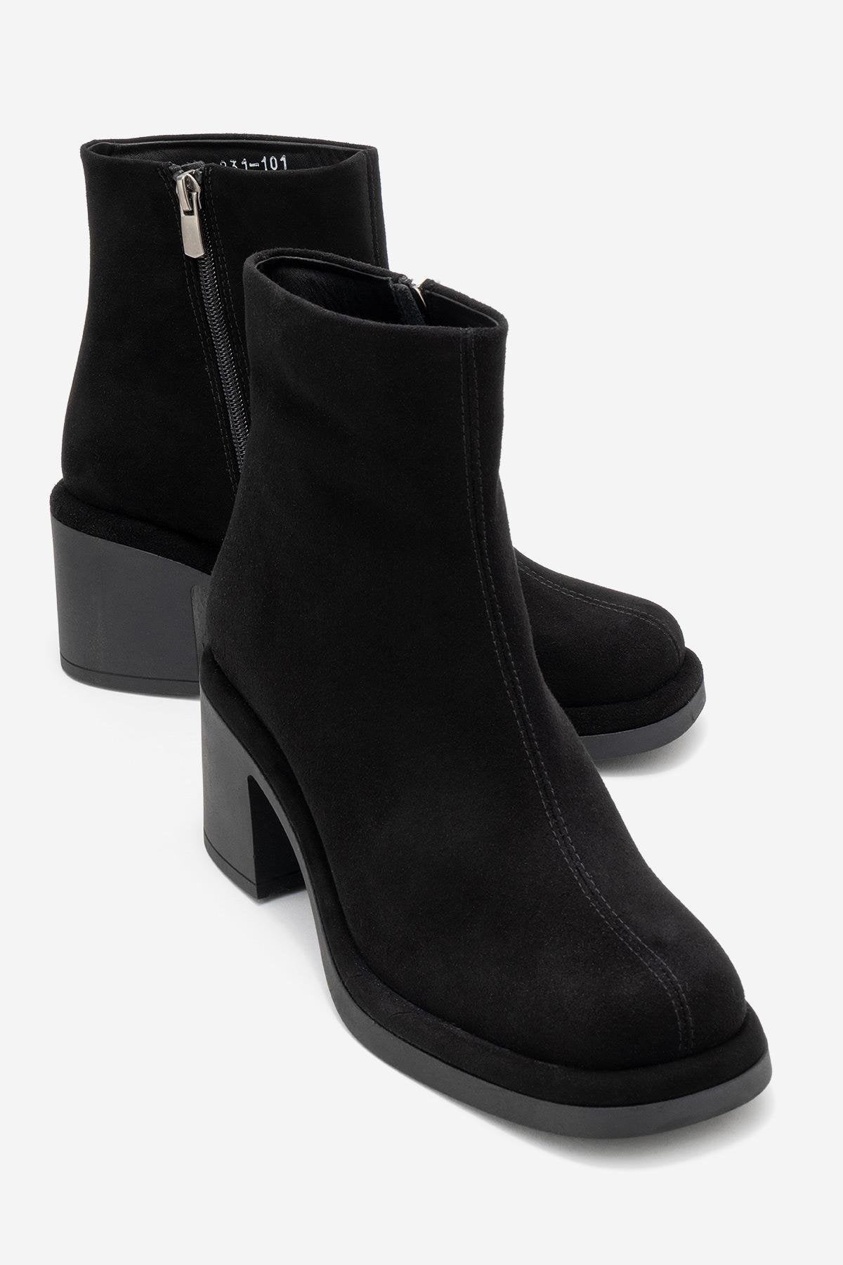 Junae - Black Genuine Leather Block Heel Boot (Women)