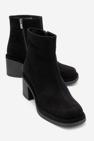Junae - Black Genuine Leather Block Heel Boot (Women)