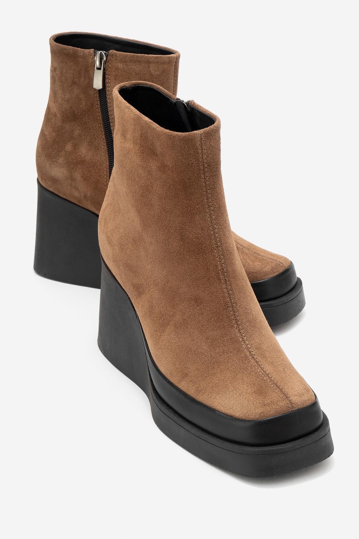 Livia - Cognac Genuine Leather Platform Wedge Boot (Women)
