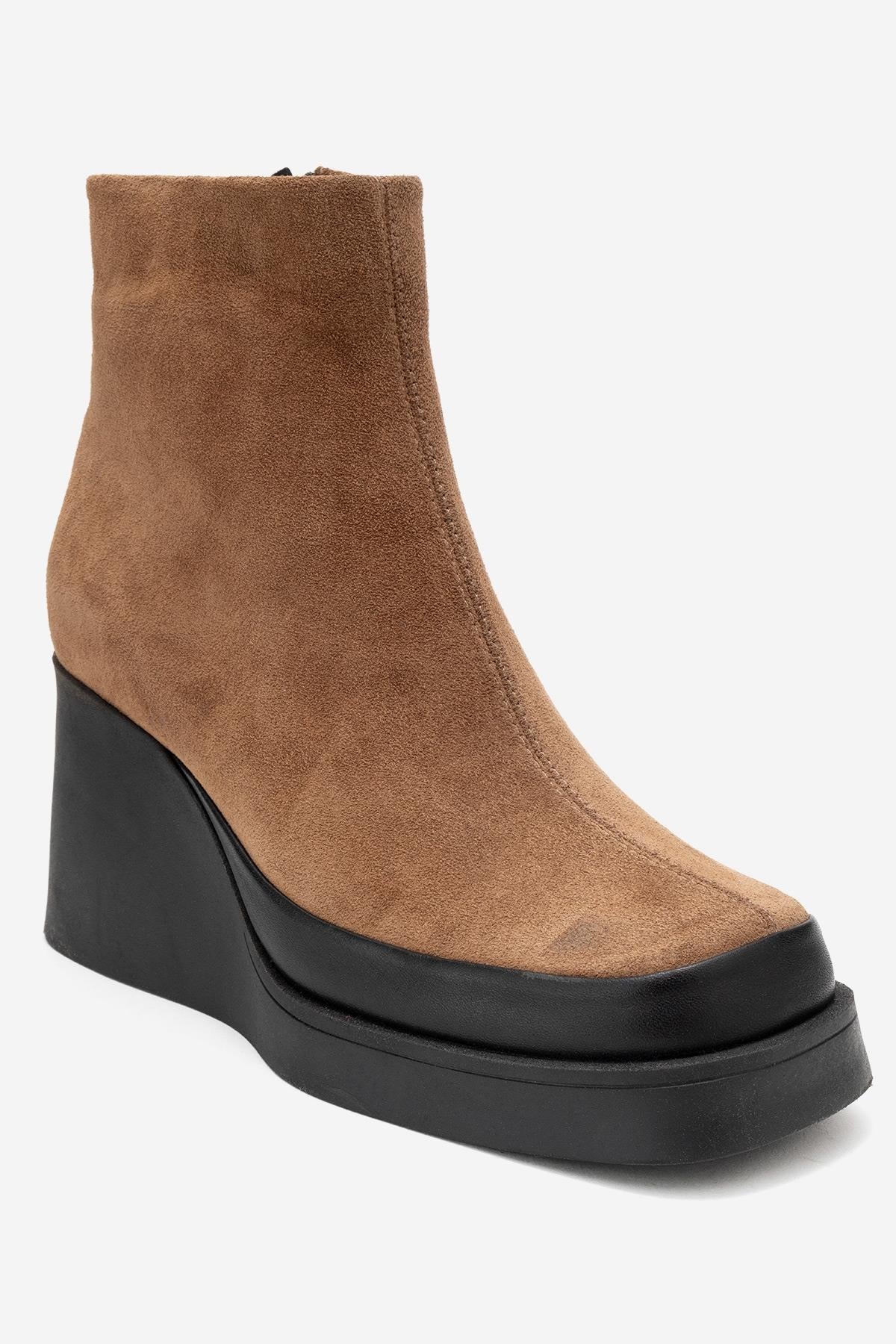 Livia - Cognac Genuine Leather Platform Wedge Boot (Women)
