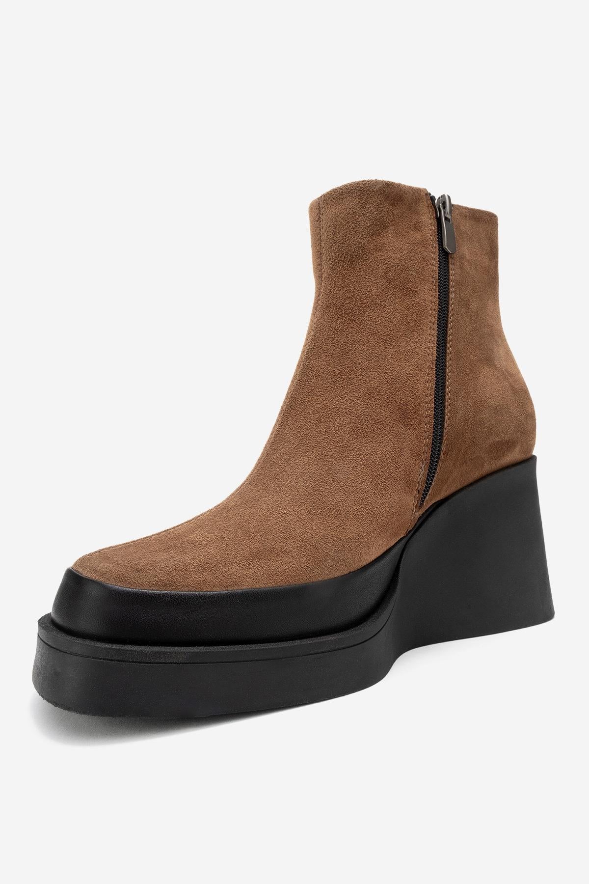 Livia - Cognac Genuine Leather Platform Wedge Boot (Women)