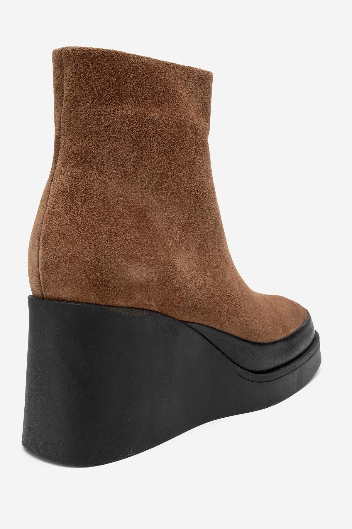 Livia - Cognac Genuine Leather Platform Wedge Boot (Women)