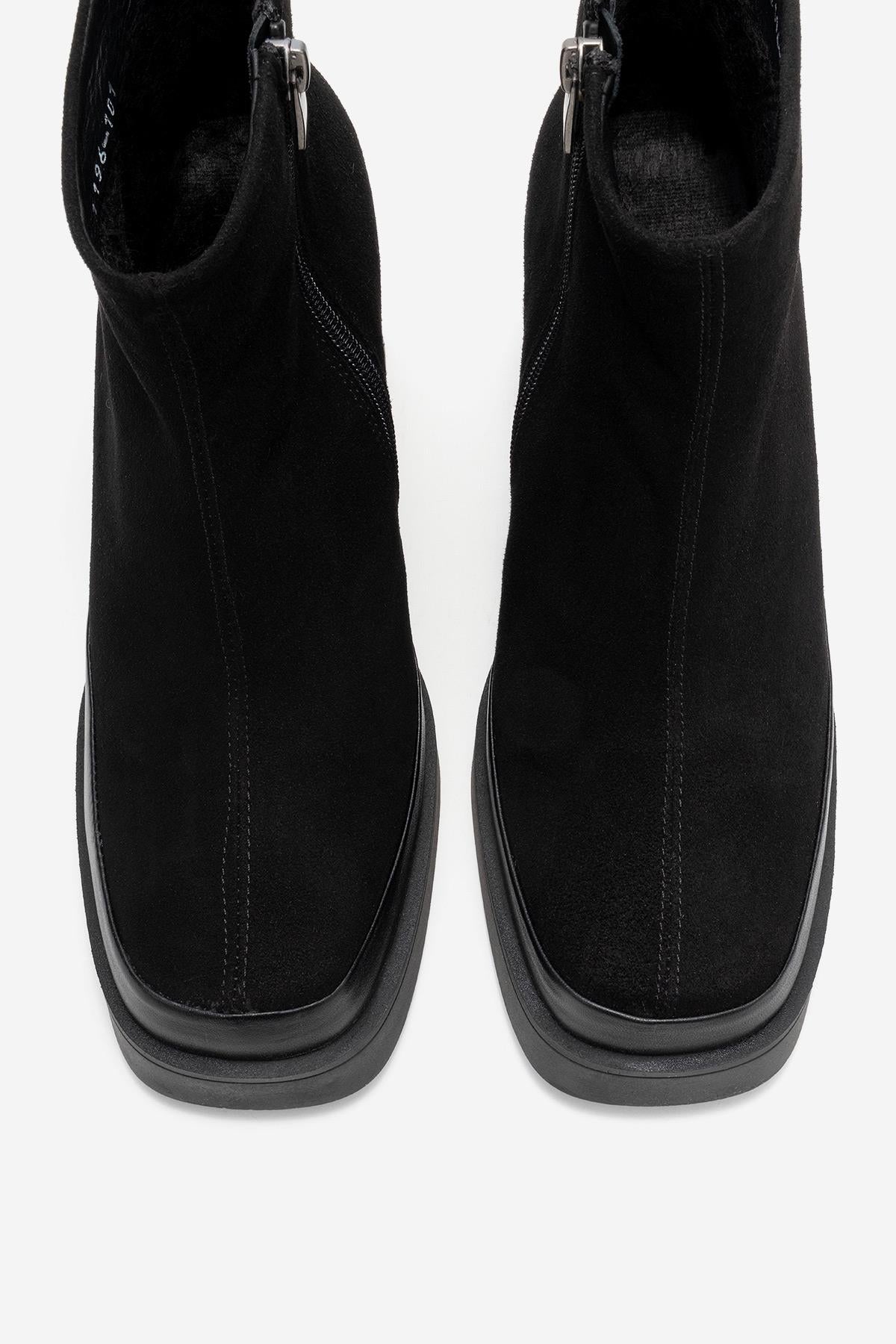 Livia - Black Genuine Leather Platform Wedge Boot (Women)