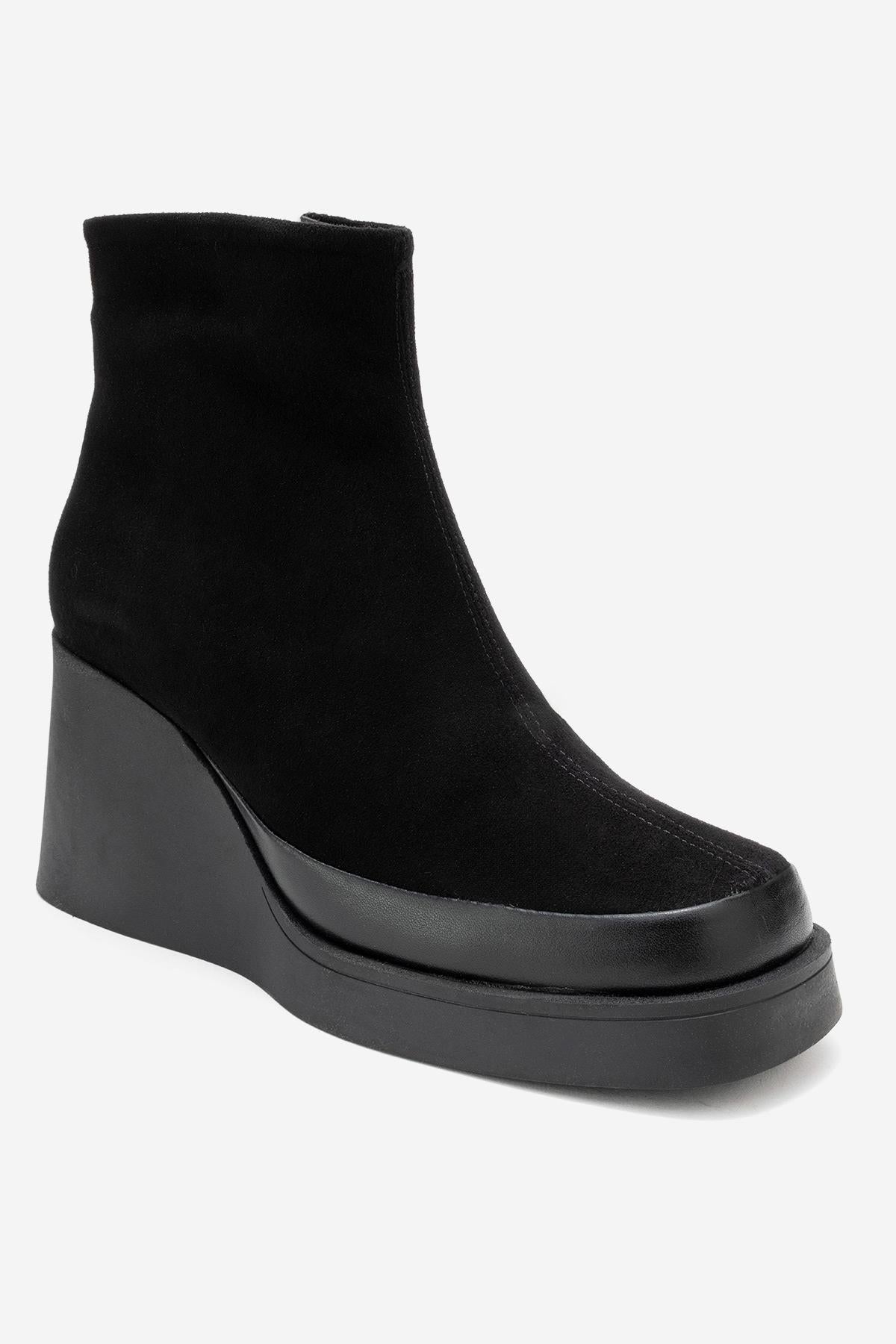 Livia - Black Genuine Leather Platform Wedge Boot (Women)