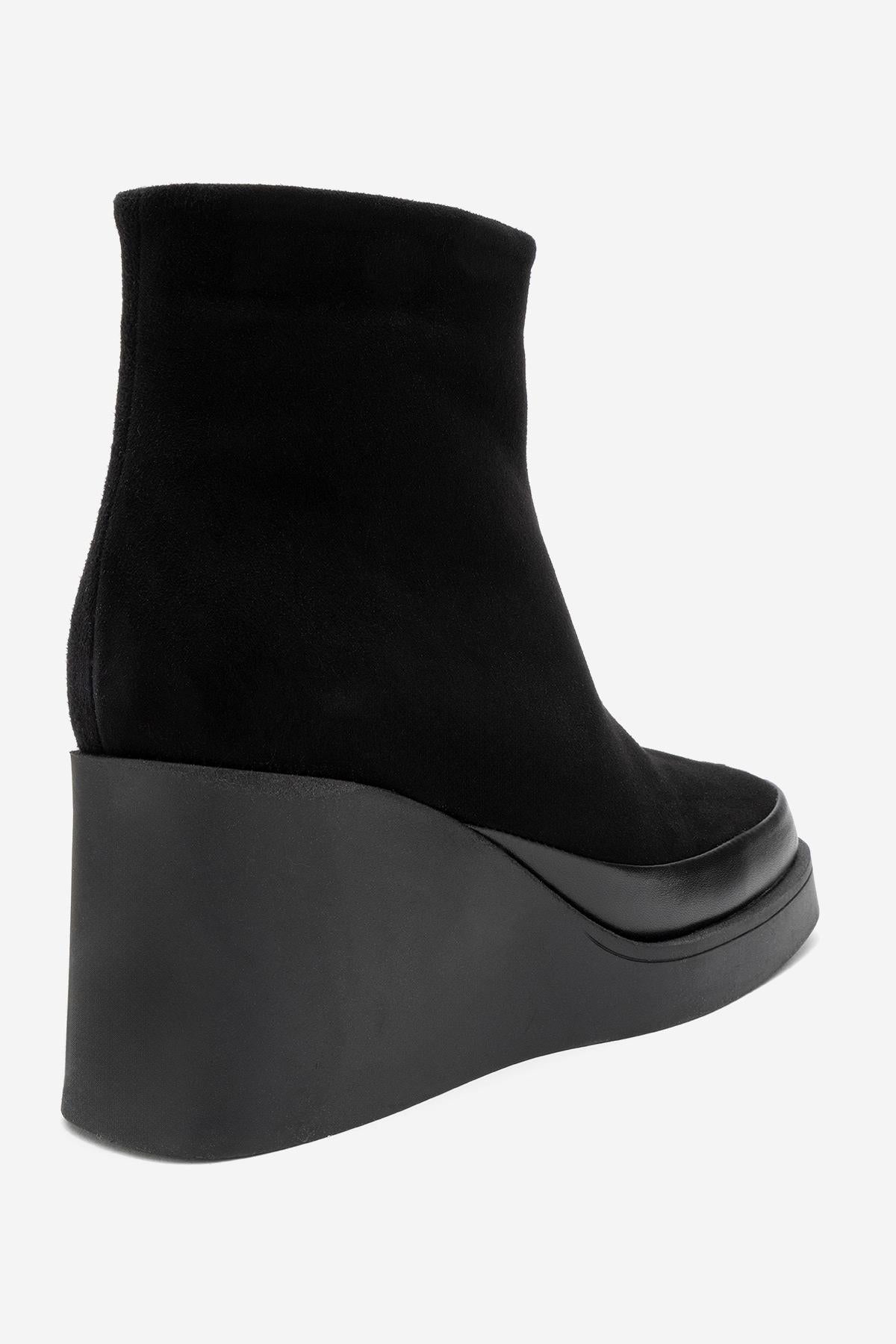Livia - Black Genuine Leather Platform Wedge Boot (Women)