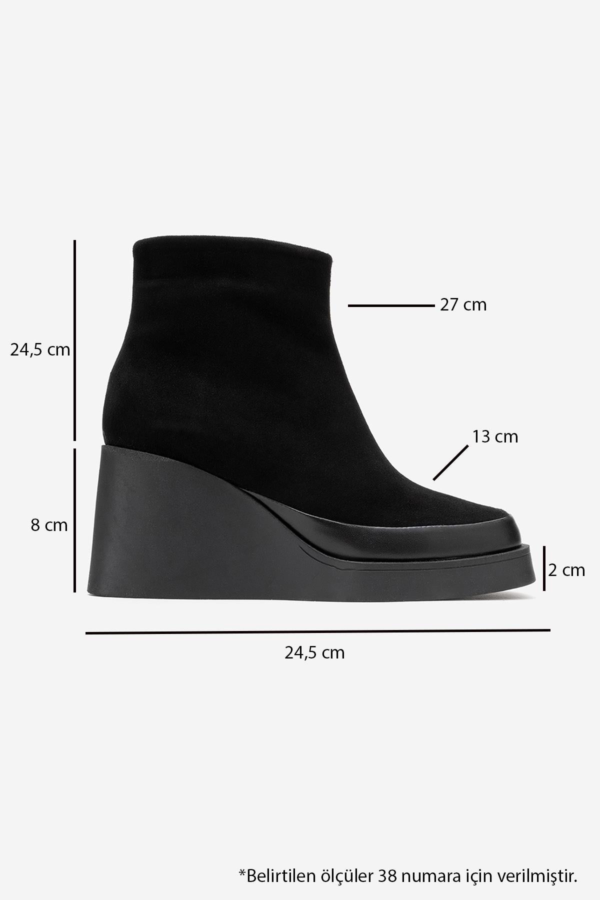 Livia - Black Genuine Leather Platform Wedge Boot (Women)