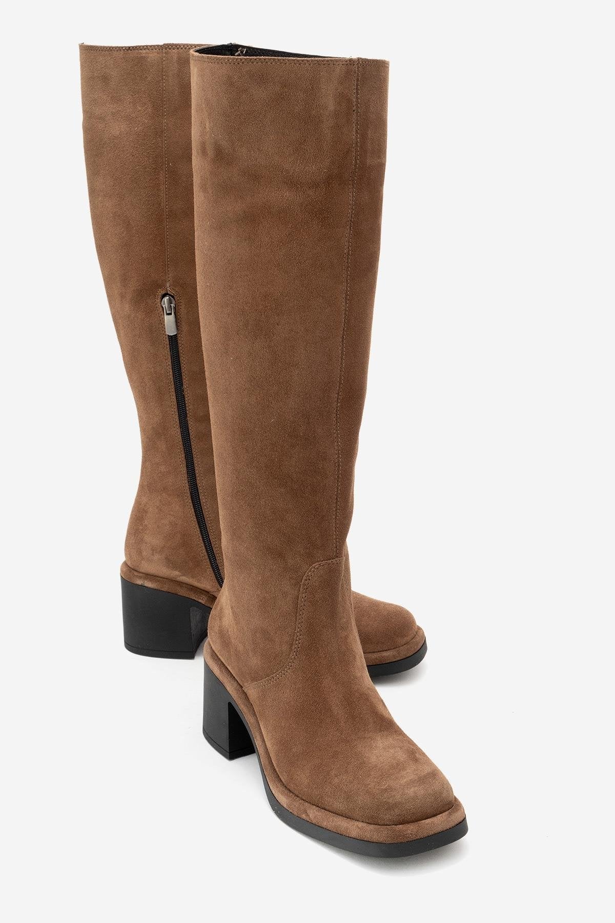 Fros - Cognac Genuine Leather Block Heel Knee-High Boot (Women)