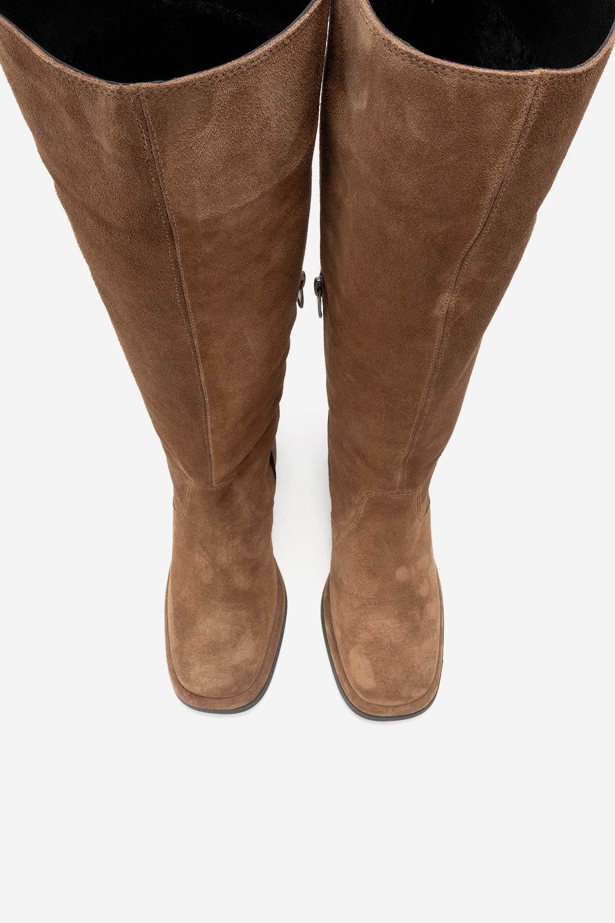 Fros - Cognac Genuine Leather Block Heel Knee-High Boot (Women)