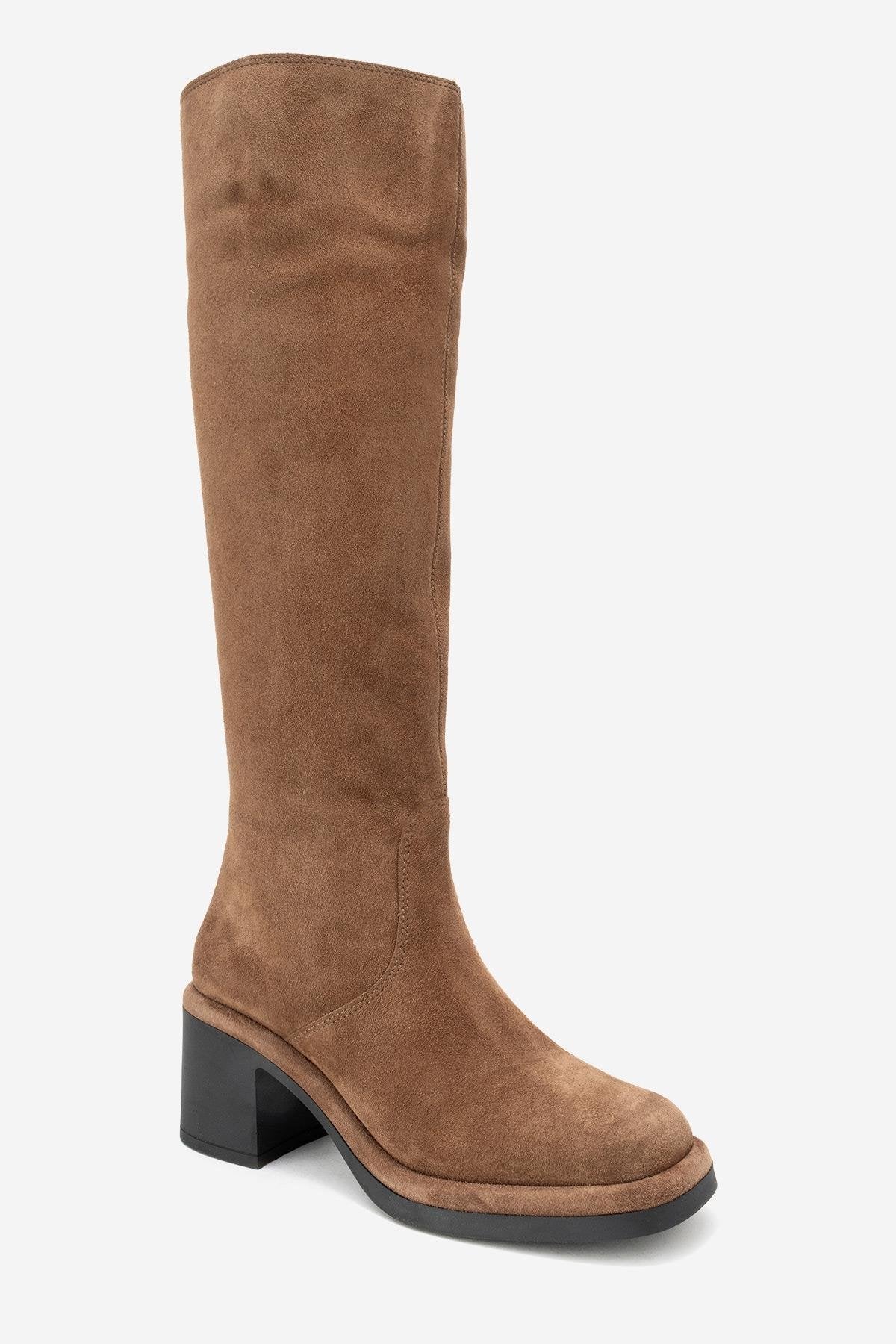 Fros - Cognac Genuine Leather Block Heel Knee-High Boot (Women)
