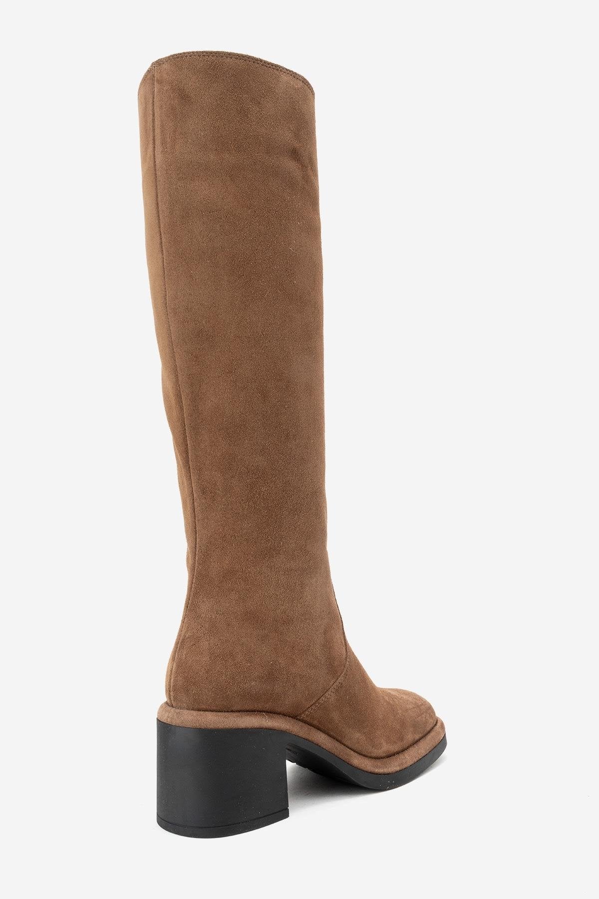 Fros - Cognac Genuine Leather Block Heel Knee-High Boot (Women)