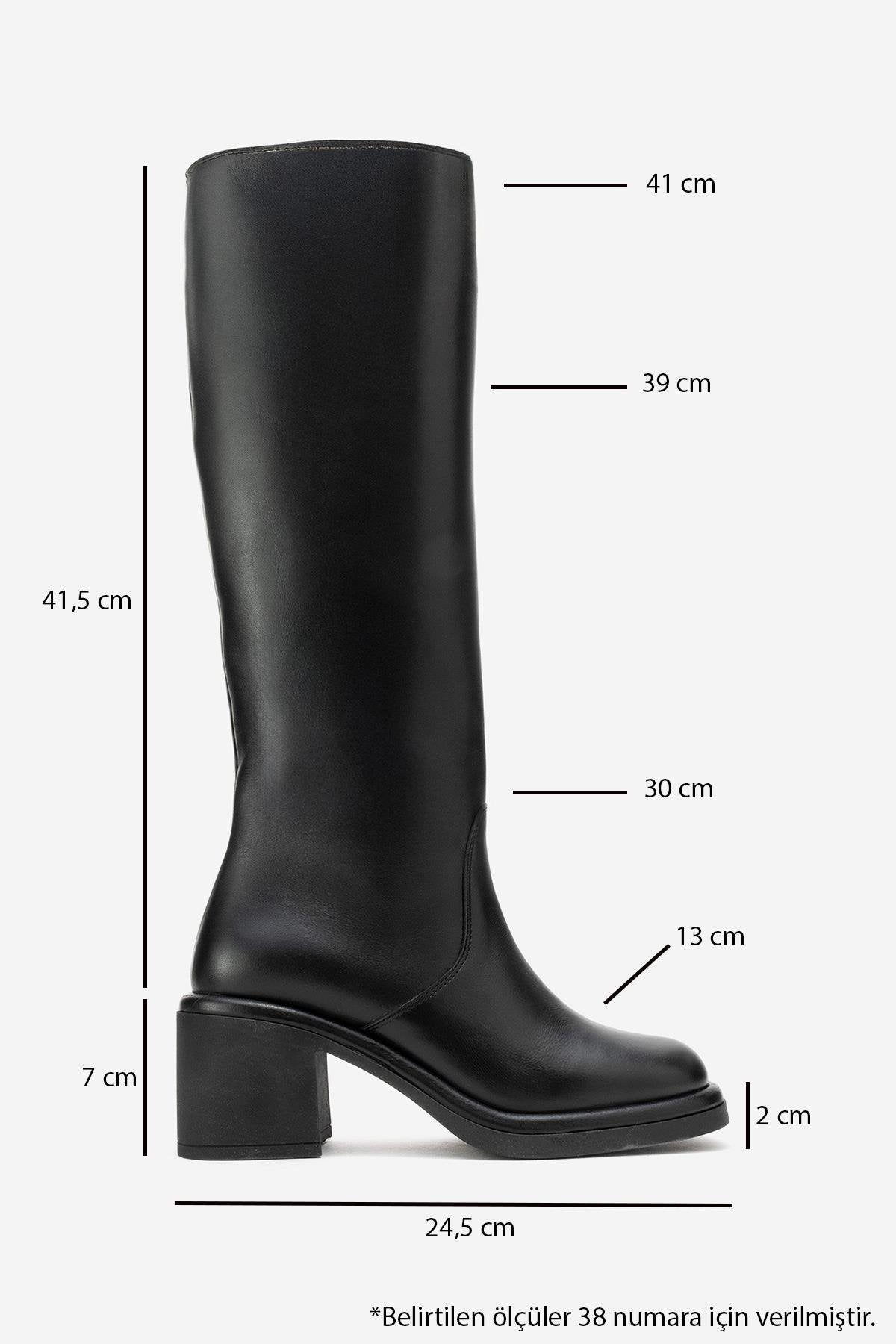 Fros - Black Genuine Leather Block Heel Knee-High Boot (Women)