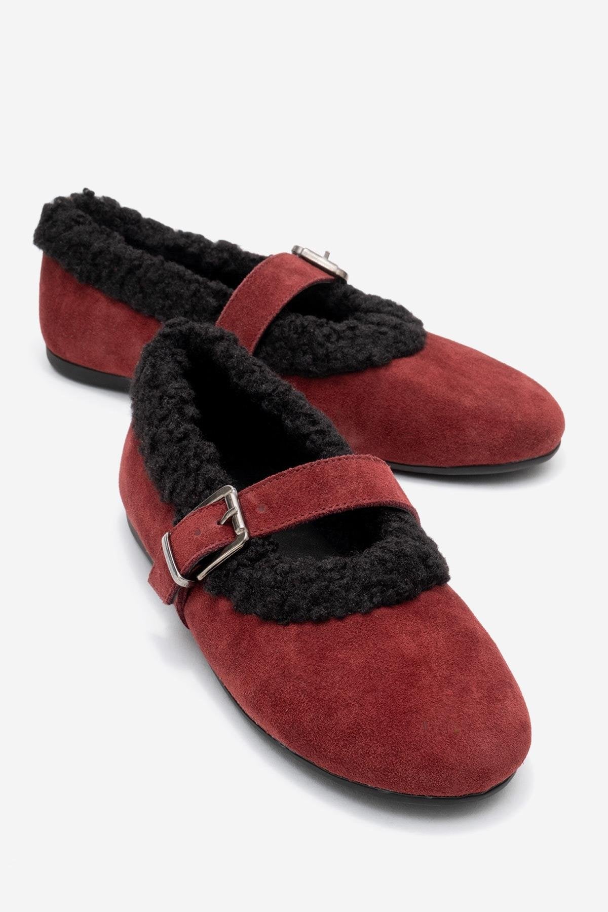 Guin - Burgundy Suede Genuine Leather Ballet Flat (Women)
