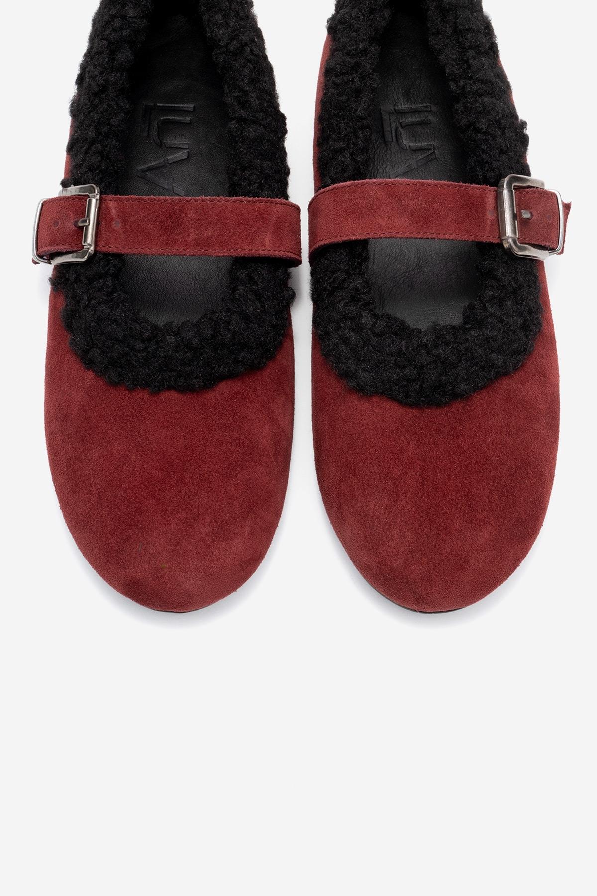 Guin - Burgundy Suede Genuine Leather Ballet Flat (Women)