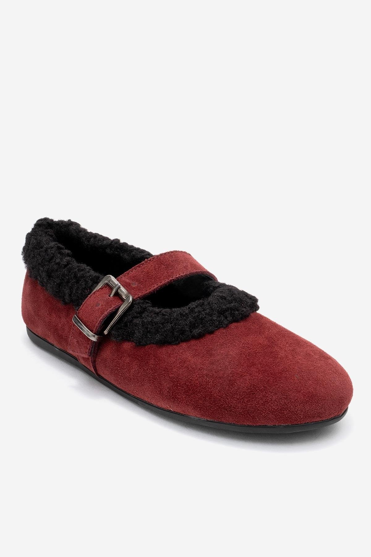 Guin - Burgundy Suede Genuine Leather Ballet Flat (Women)