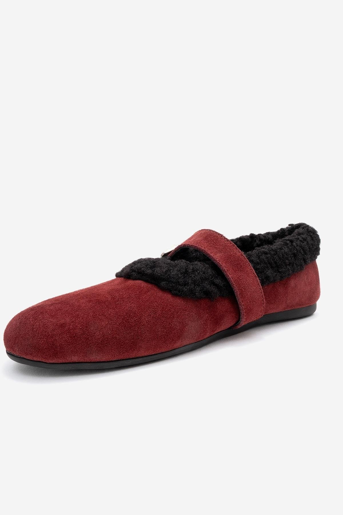 Guin - Burgundy Suede Genuine Leather Ballet Flat (Women)