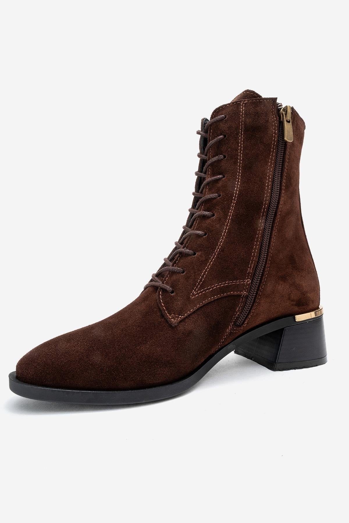 Avia - Brown Suede Genuine Leather Block Heel Ankle Boot (Women)