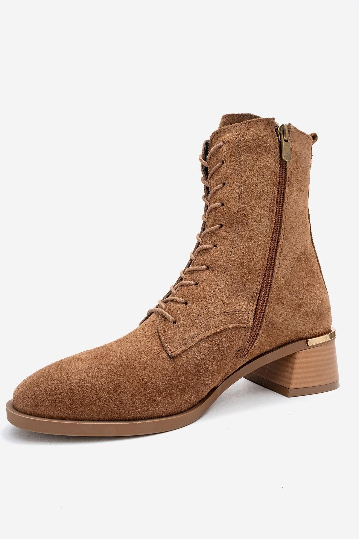 Avia - Taupe Suede Genuine Leather Block Heel Ankle Boot (Women)