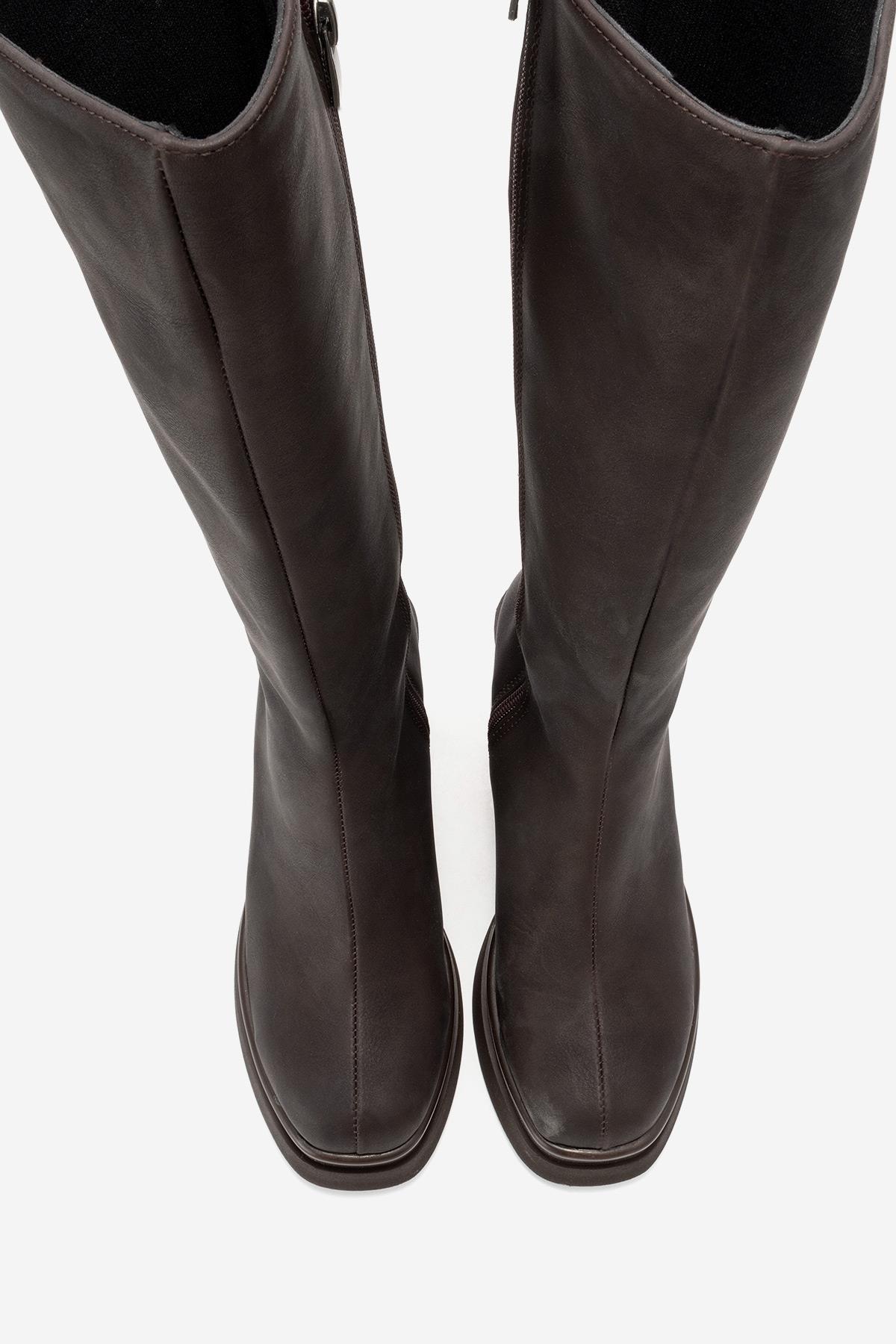 Carm - Brown Nubuck Platform Heel Mid-Calf Boot (Women)