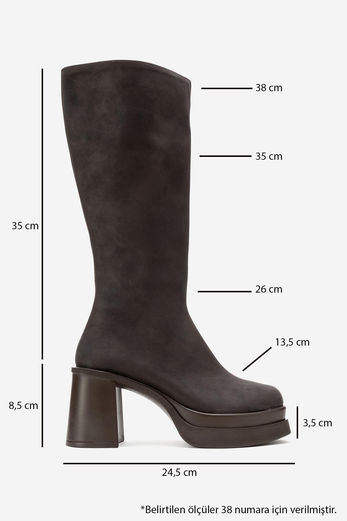 Carm - Brown Nubuck Platform Heel Mid-Calf Boot (Women)