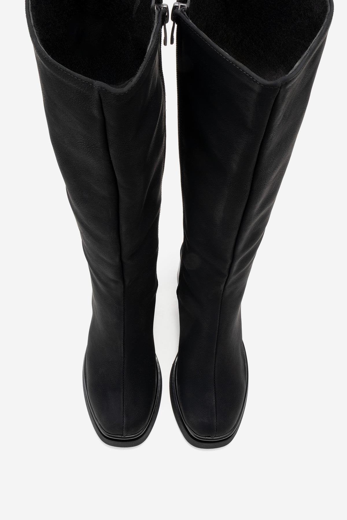 Carm - Black Nubuck Platform Heel Mid-Calf Boot (Women)