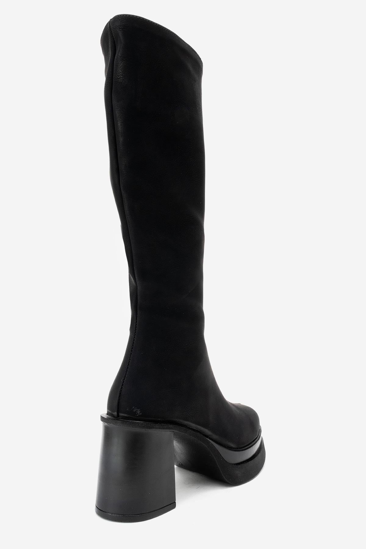 Carm - Black Nubuck Platform Heel Mid-Calf Boot (Women)