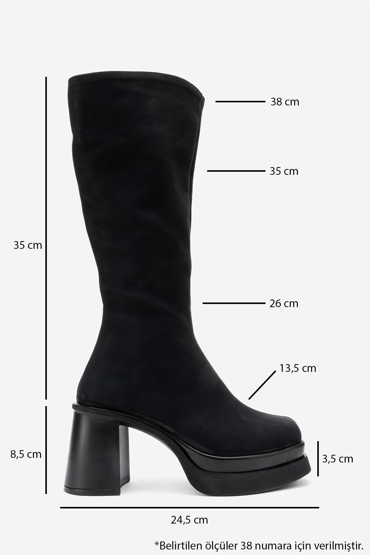 Carm - Black Nubuck Platform Heel Mid-Calf Boot (Women)