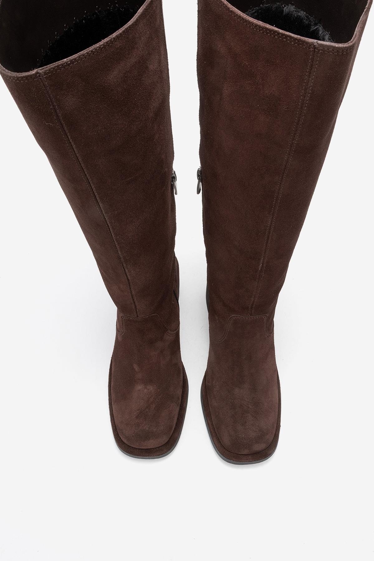 Fros - Brown Genuine Leather Block Heel Knee-High Boot (Women)