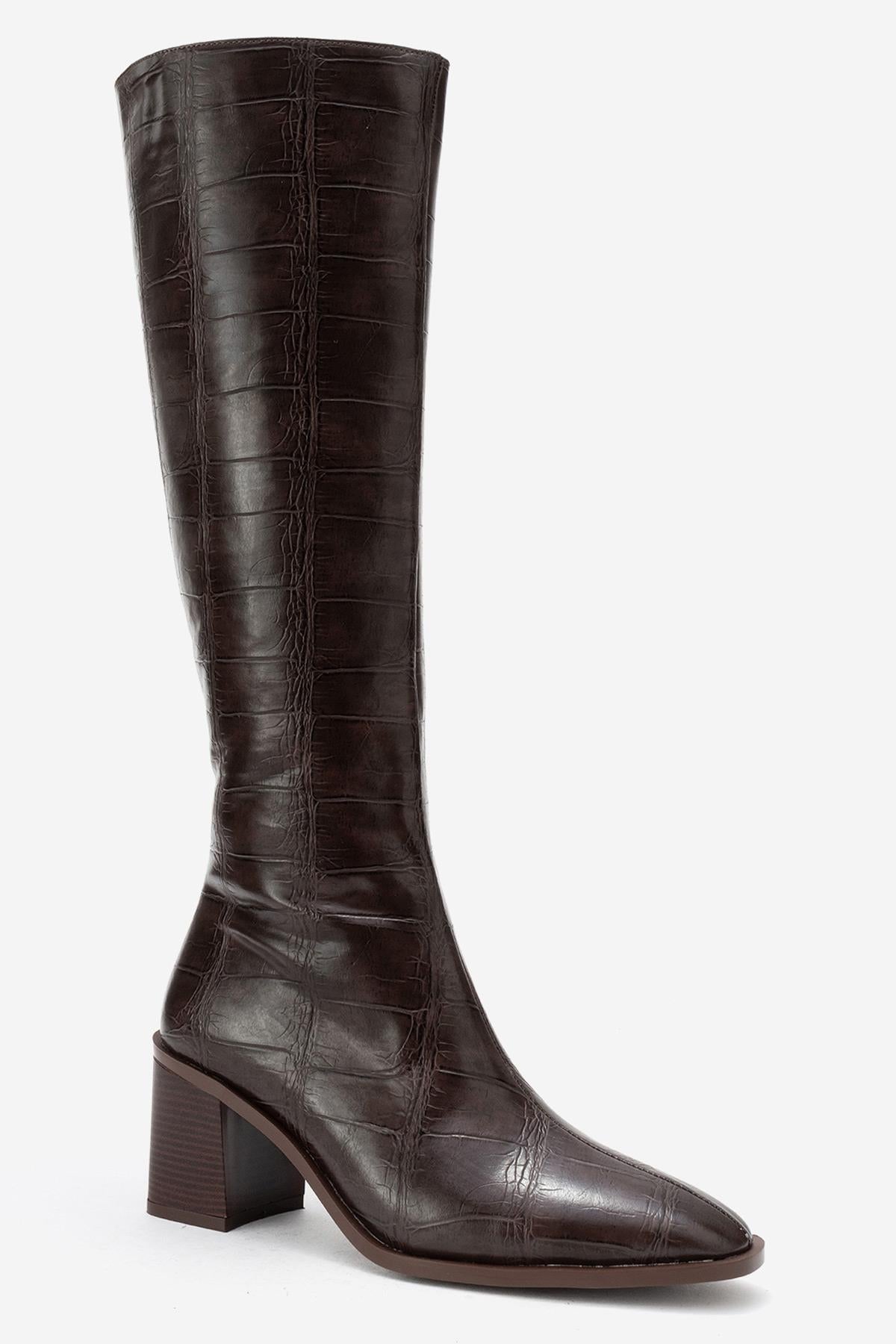 Venia - Brown Block Heel Knee-High Boot (Women)