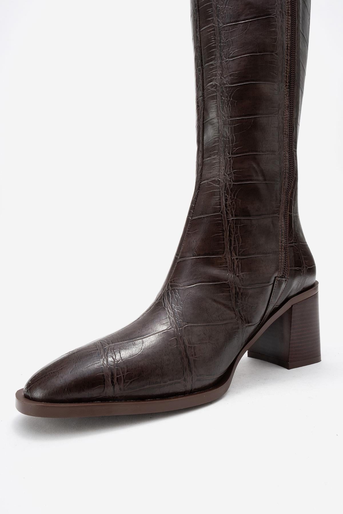 Venia - Brown Block Heel Knee-High Boot (Women)