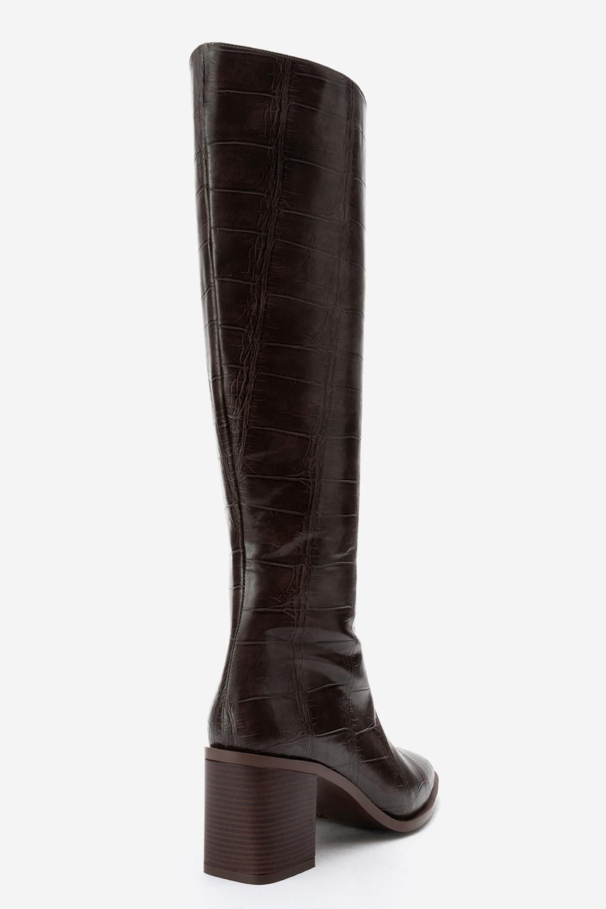 Venia - Brown Block Heel Knee-High Boot (Women)
