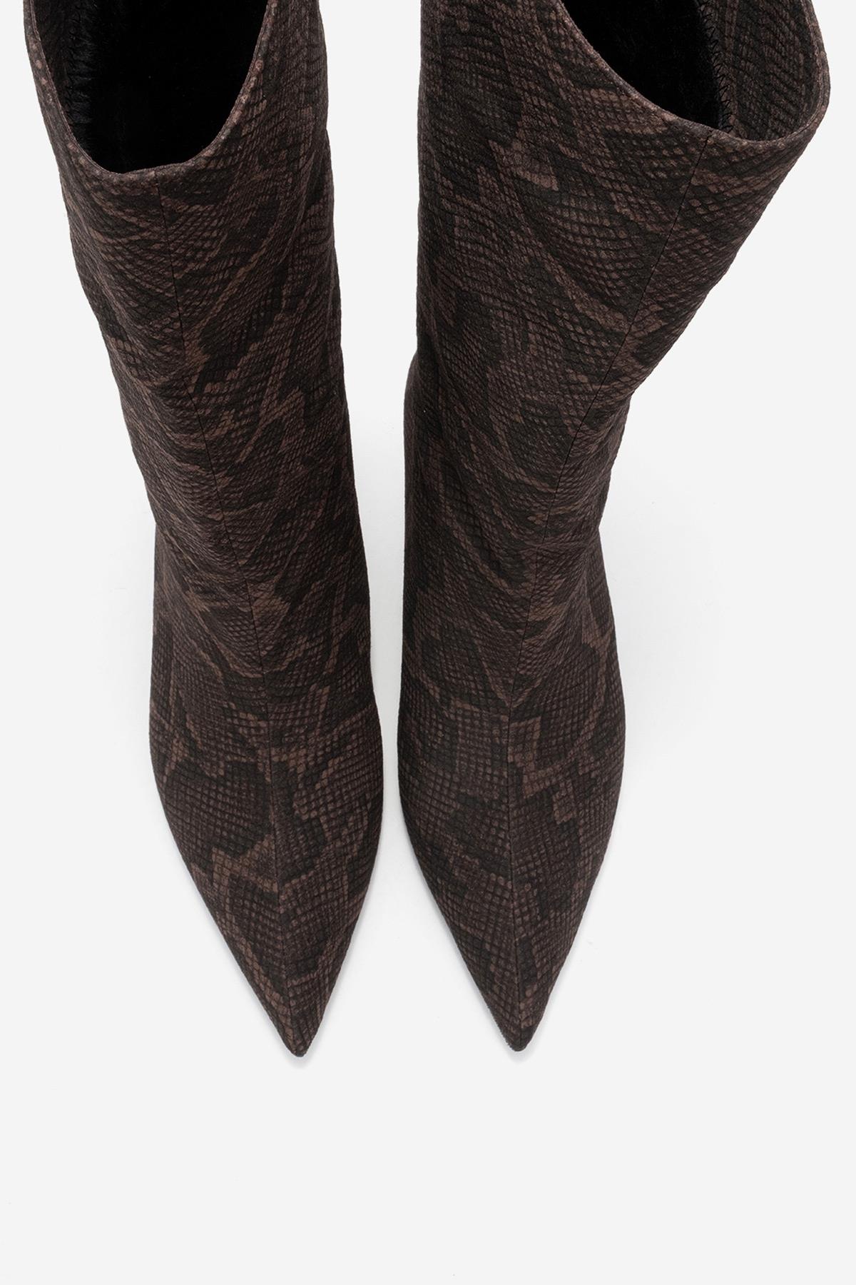 Crow - Brown Patterned Pointed Toe Ankle Boot (Women)