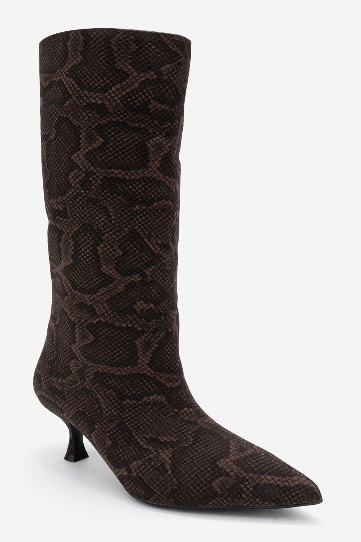 Crow - Brown Patterned Pointed Toe Ankle Boot (Women)