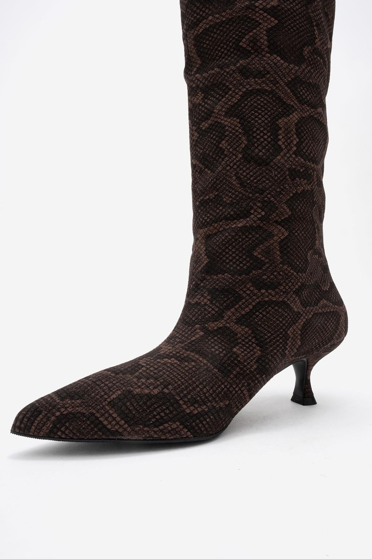 Crow - Brown Patterned Pointed Toe Ankle Boot (Women)