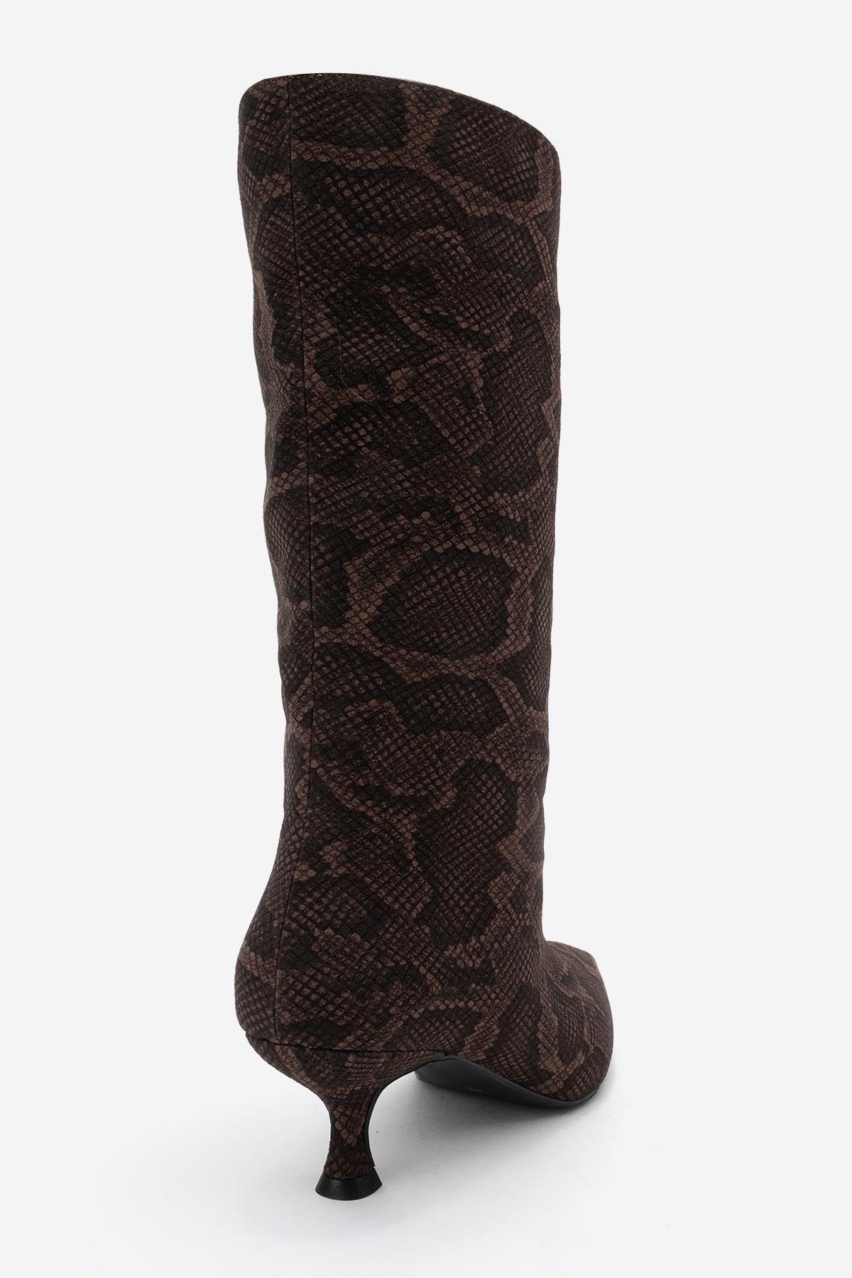 Crow - Brown Patterned Pointed Toe Ankle Boot (Women)