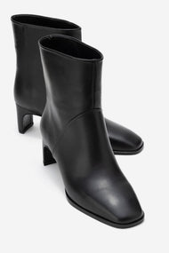 Nordy - Black Genuine Leather Block Heel Boot (Women)