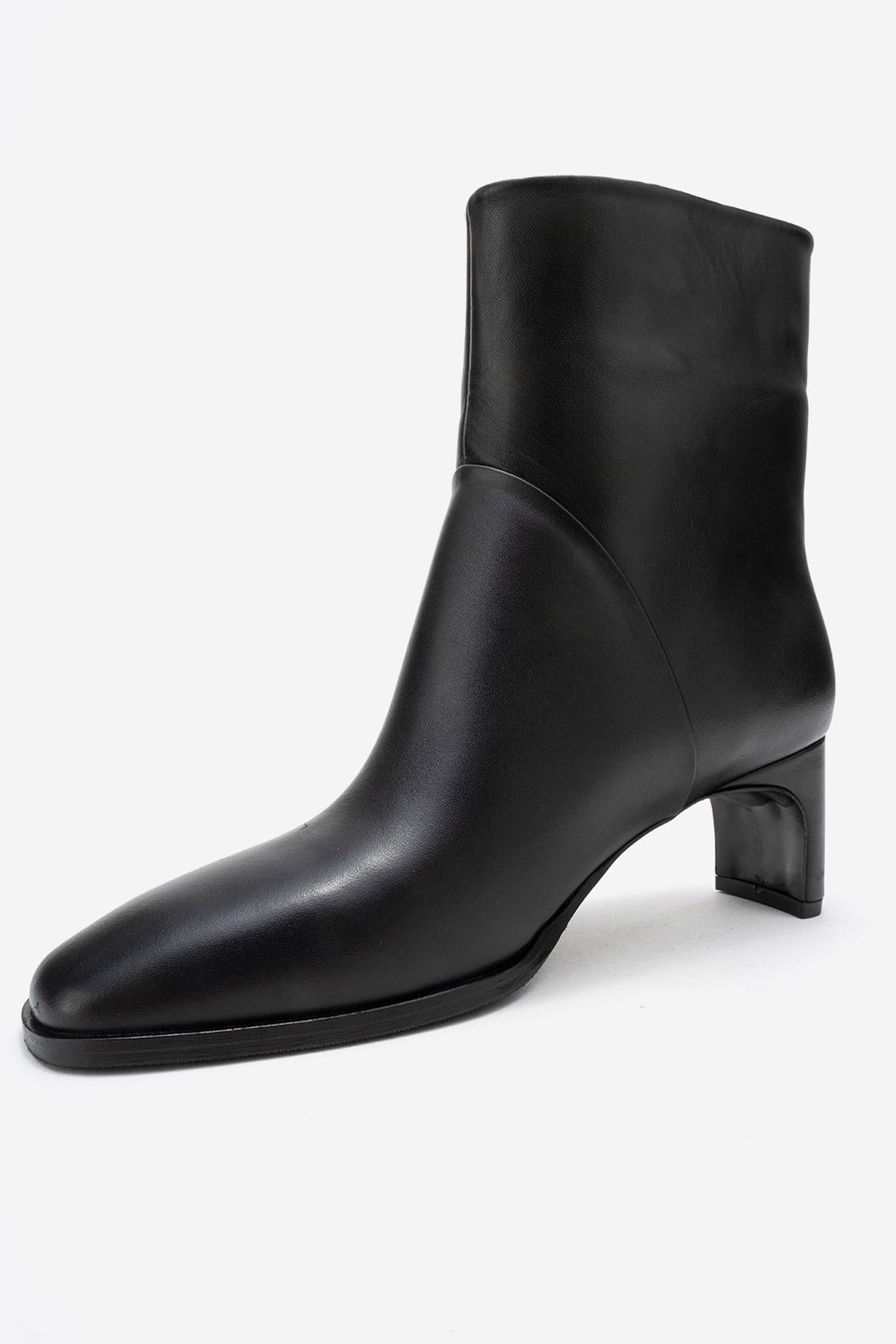 Nordy - Black Genuine Leather Block Heel Boot (Women)