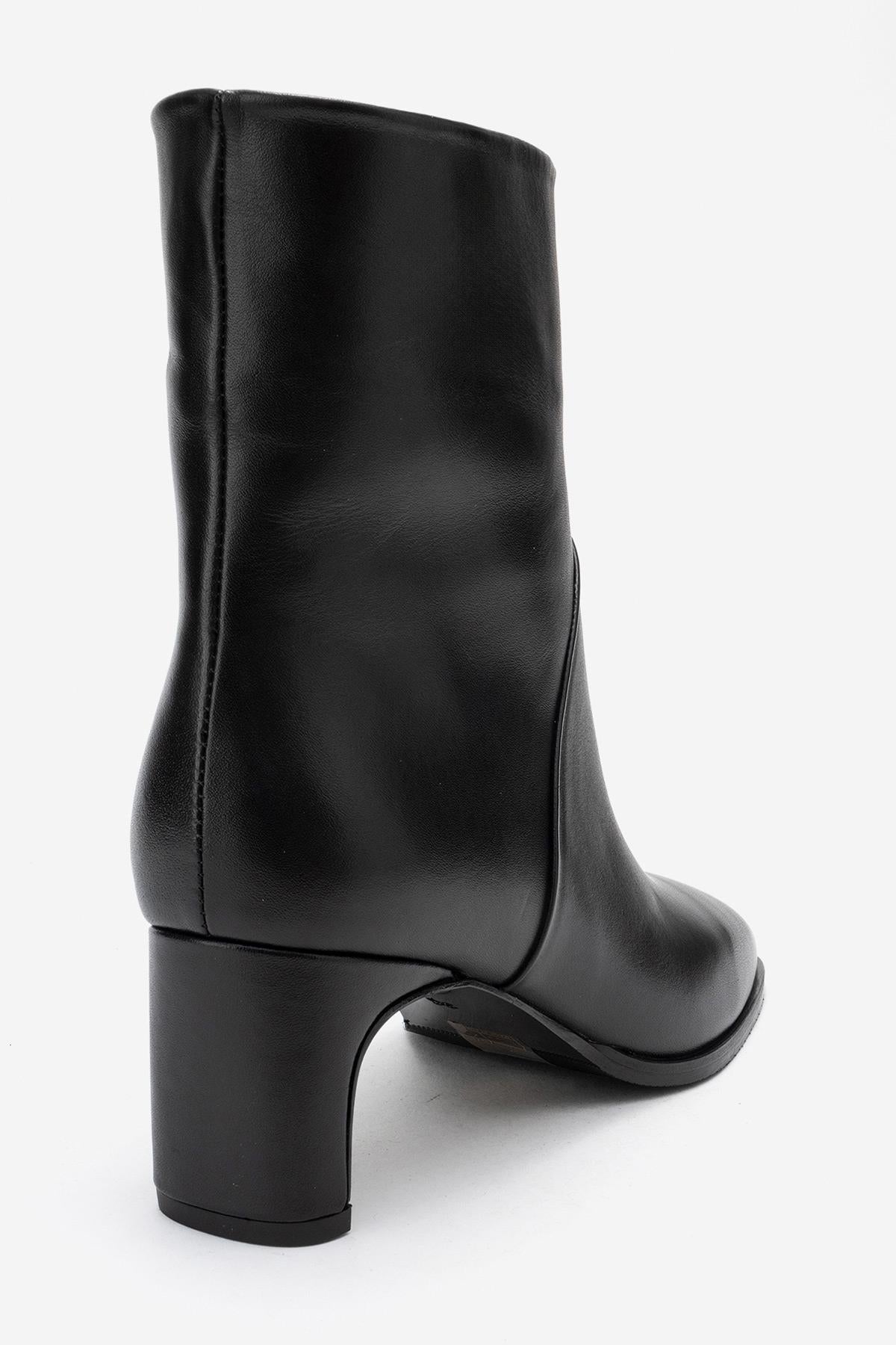 Nordy - Black Genuine Leather Block Heel Boot (Women)
